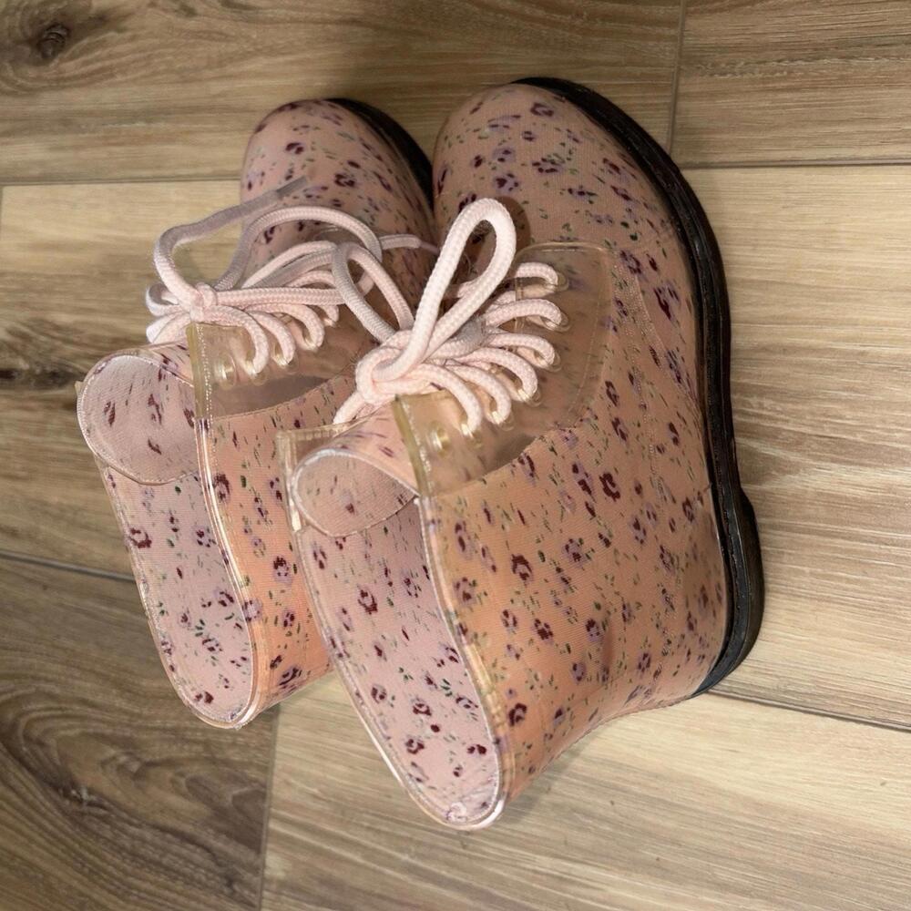 ROCK CANDY Transparent Clear Jelly Pink Floral Waterproof Combat Rain Boots 33 - Picture 3 of 9
